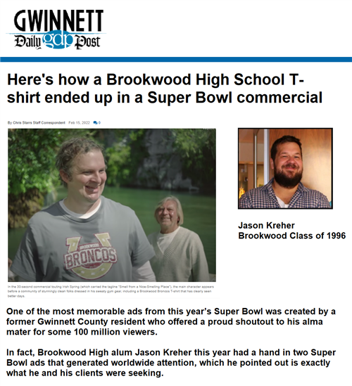 2022 Super Bowl Irish Spring commercial featuring Brookwood T-shirt